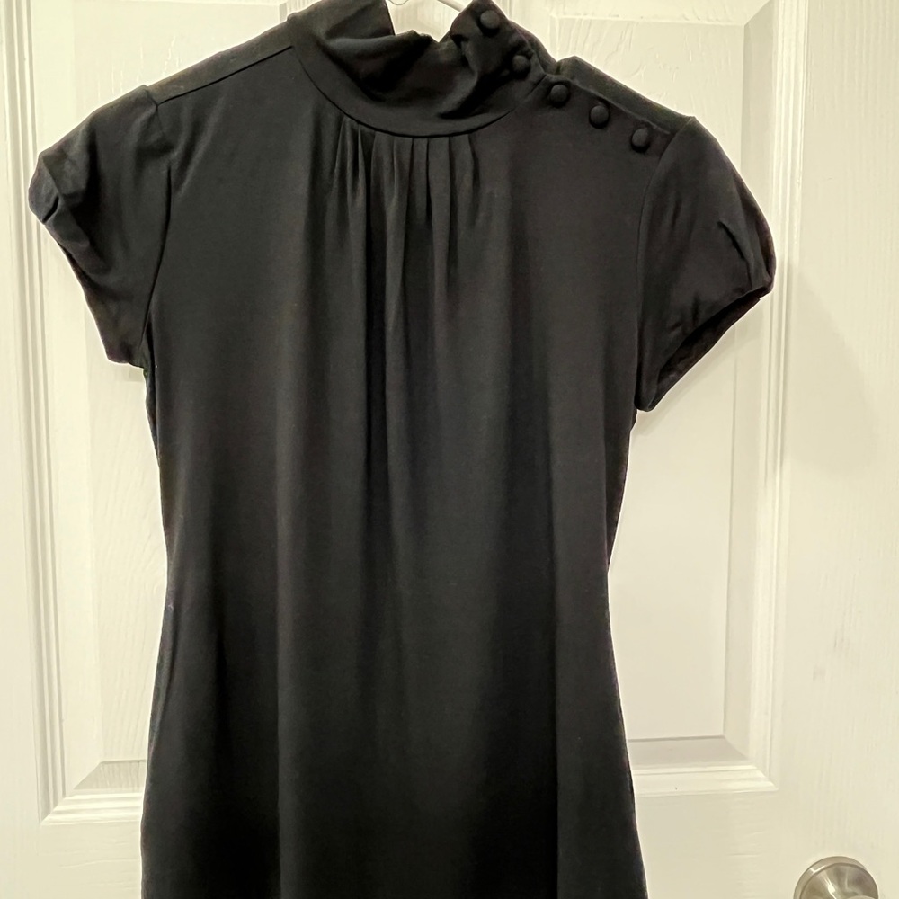 Elegant Black Banana Republic Button-Detailed short sleeve high neck Top